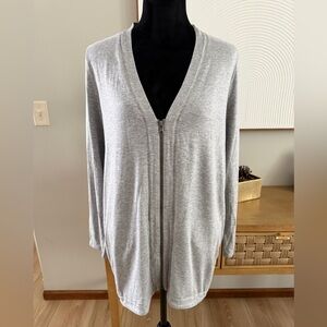 Eileen Fisher Gray Zip-Up Cardigan Quiet Luxury Coastal Size M